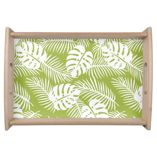 Green Palm Leaves Rainforest Pattern Serving Tray