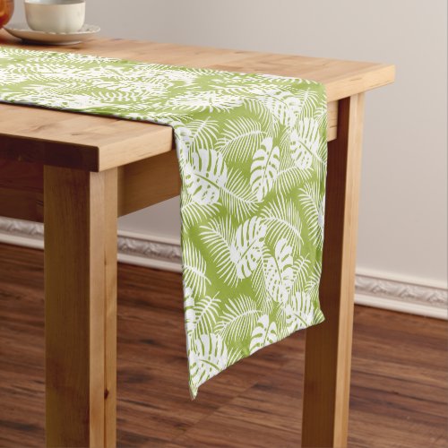 Green Palm Leaves Rainforest Pattern Short Table Runner