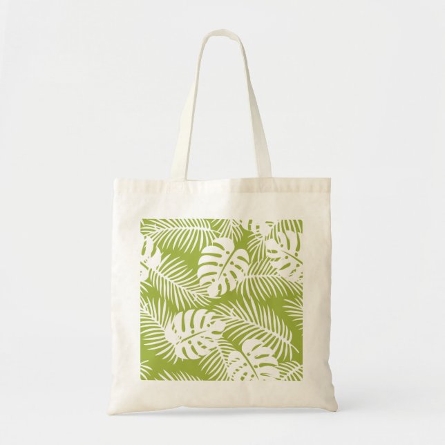 Green Palm Leaves Rainforest Pattern Tote Bag (Front)