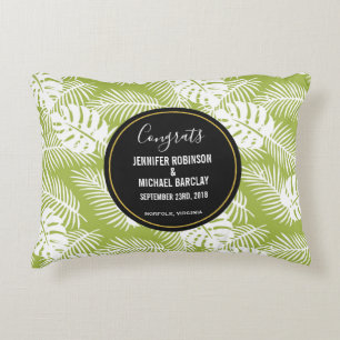Green Palm Leaves Rainforest Pattern Wedding Accent Pillow