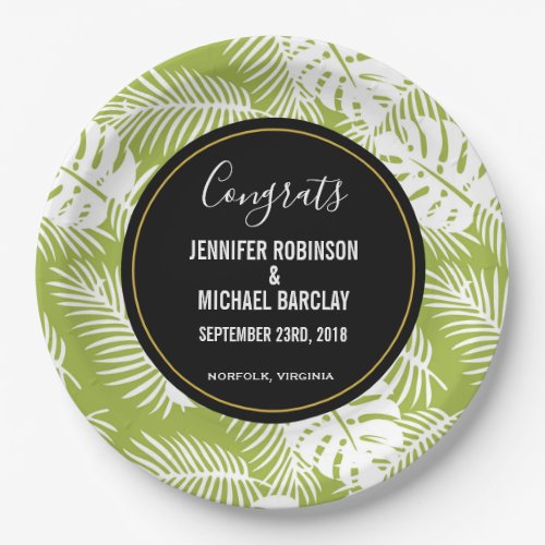 Green Palm Leaves Rainforest Pattern Wedding Paper Plates