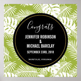 Green Palm Leaves Rainforest Pattern Wedding Poster