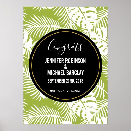 Green Palm Leaves Rainforest Pattern Wedding Poster