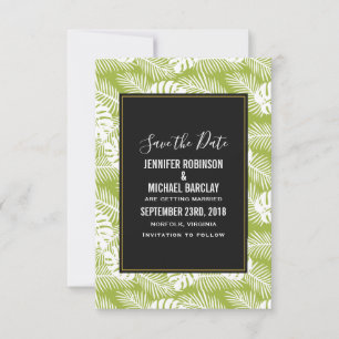 Green Palm Leaves Rainforest Pattern Wedding Save The Date