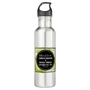 Green Palm Leaves Rainforest Pattern Wedding Stainless Steel Water Bottle