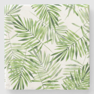 Green Palm Leaves Stone Coaster