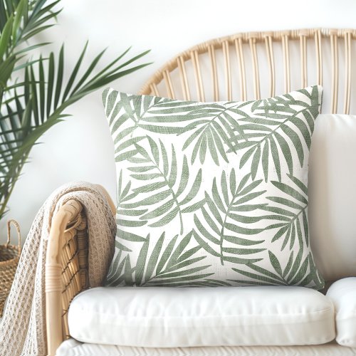 Green Palm Leaves Throw Pillow