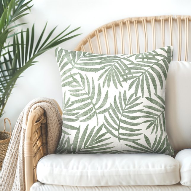 Green Palm Leaves Throw Pillow (Creator Uploaded)