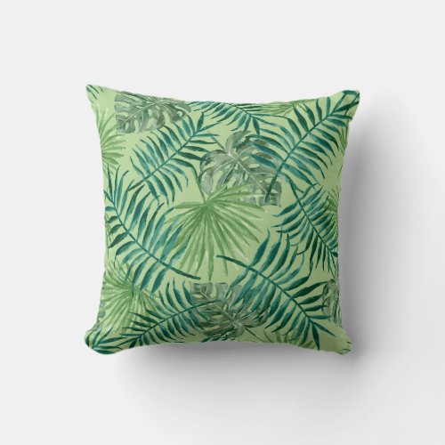 Green Palm Leaves Throw Pillow