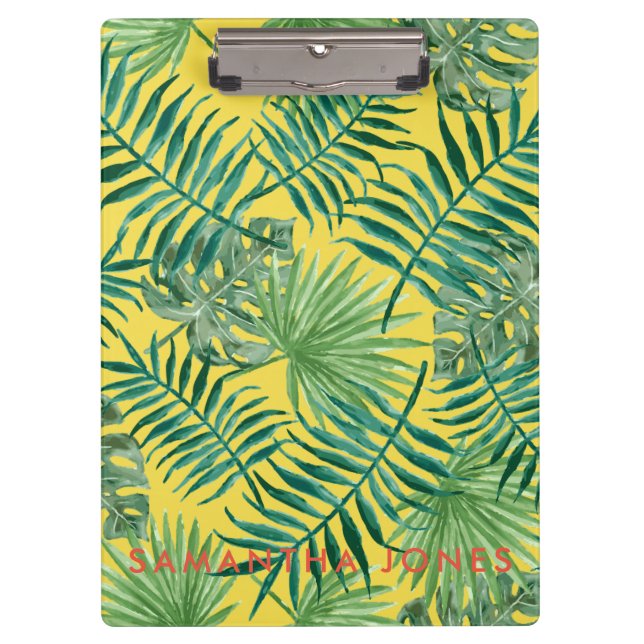 Green Palm Leaves trendy Classic Modern Clipboard (Front)