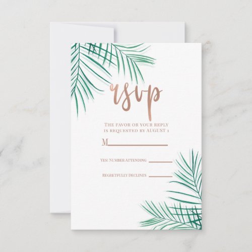 Green Palm Leaves Tropical Elegant Reply RSVP