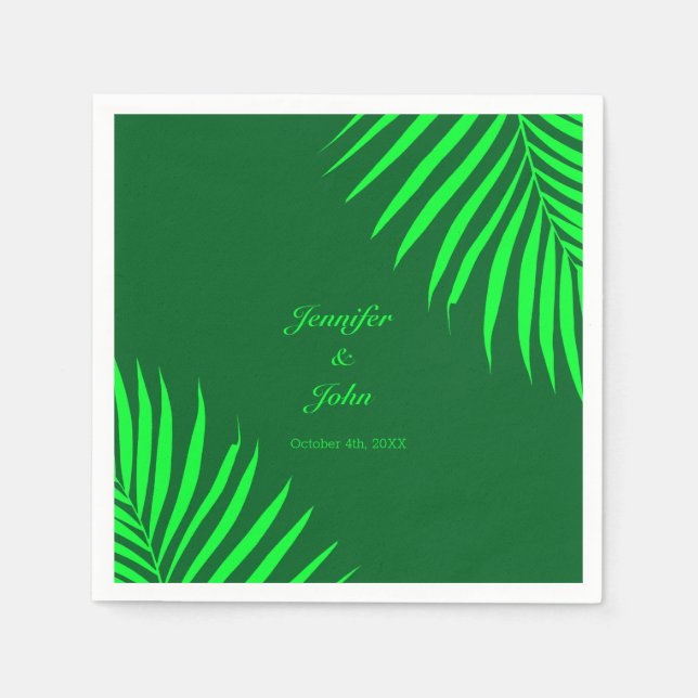Green Palm Leaves Tropical Forest Green Wedding Napkins (Front)