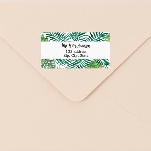 Green palm leaves tropical return address label