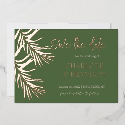 Green Palm Leaves Wedding Save The Date    Foil Invitation