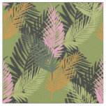 Green Palm Leaves with Mustard and Pink Highlights Fabric