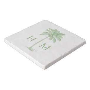 Green Palm Palmetto Tree Monogram Trivet
