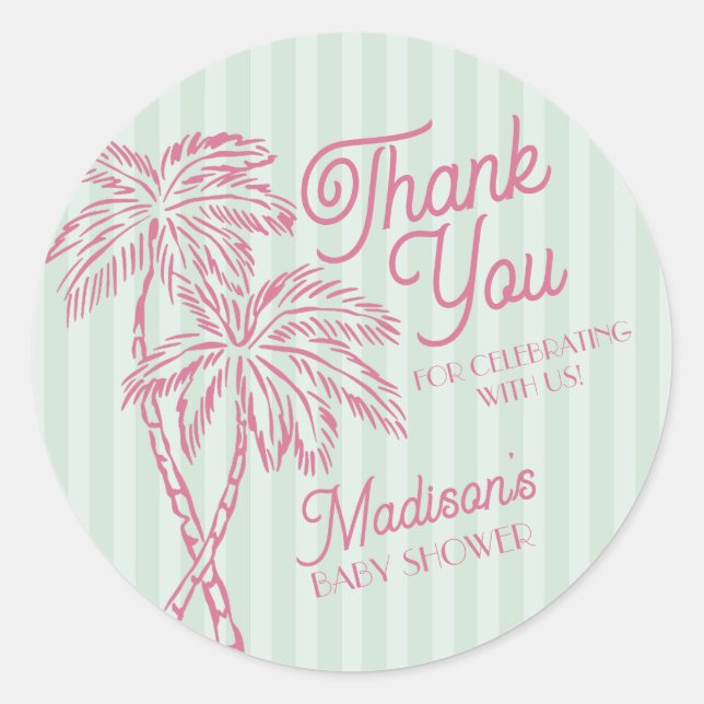 Green Palm Spring Pastel Beach Baby Shower Favor Classic Round Sticker (Front)