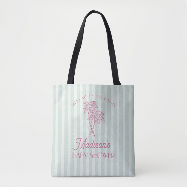 Green Palm Spring Pastel Beach Baby Shower Tote Bag (Front)