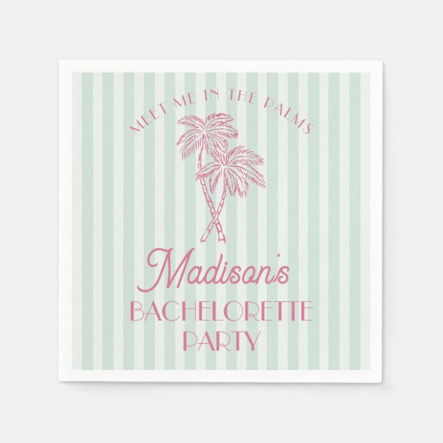 Green Palm Spring Pastel Beach Bachelorette Party Napkins (Front)