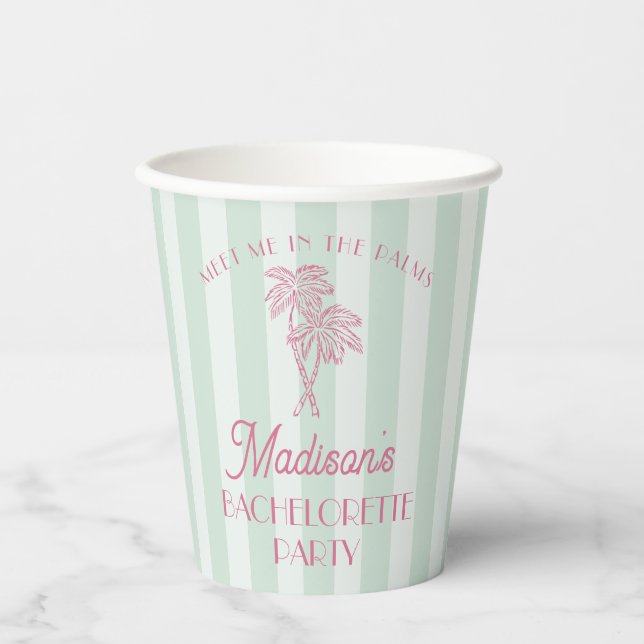 Green Palm Spring Pastel Beach Bachelorette Party Paper Cups (Front)