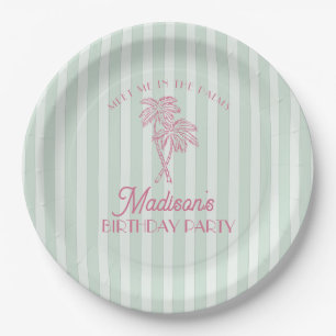 Green Palm Spring Pastel Beach Birthday Party Paper Plates