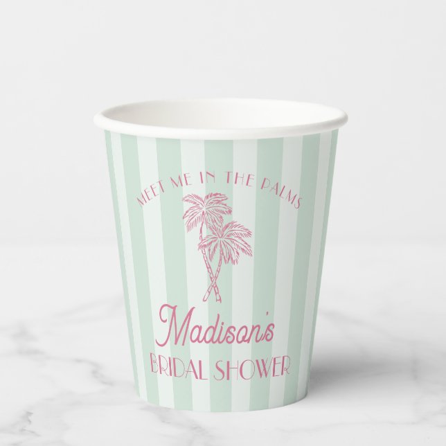 Green Palm Spring Pastel Beach Bridal Shower Paper Cups (Front)