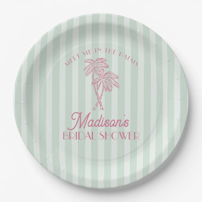 Green Palm Spring Pastel Beach Bridal Shower Paper Plates (Front)