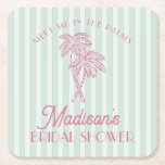 Green Palm Spring Pastel Beach Bridal Shower Square Paper Coaster<br><div class="desc">Meet me in the palms! Our Palm Springs Party Collection is a dreamy blend of vintage beach cabana charm and pastel perfection. Featuring soft stripes, breezy palm trees, and a touch of retro glam, this collection brings the magic of a sun-soaked getaway to your celebration. Whether you're hosting a bachelorette...</div>