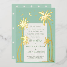 Green Palm Springs boho wedding Foil Invitation