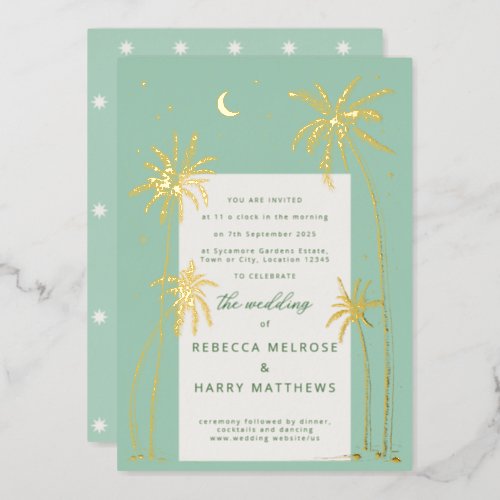 Green Palm Springs boho wedding Foil Invitation