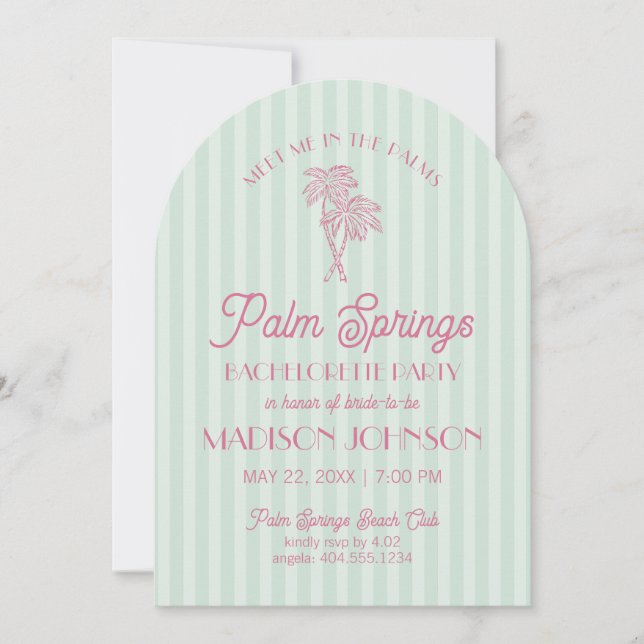 Green Palm Springs Pastel Beach Bachelorette Party Invitation (Front)