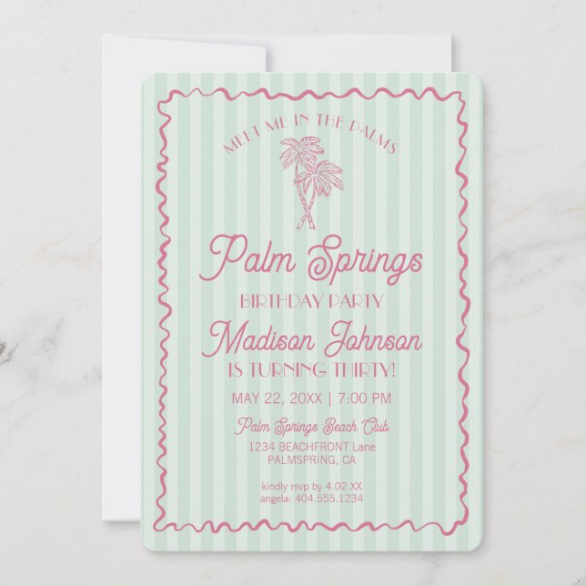Green Palm Springs Pastel Beach Birthday Party Invitation (Front)