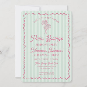 Green Palm Springs Pastel Beach Birthday Party Invitation