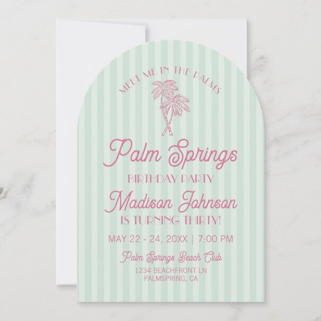 Green Palm Springs Pastel Beach Birthday Party Invitation (Front)