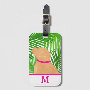 Green Palm Tree Island Black Dog Luggage Tag