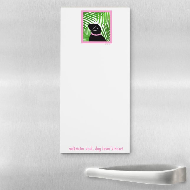 Green Palm Tree Island Black Dog Magnetic Notepad (In Situ)
