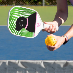 Green Palm Tree Island Black Dog Pickleball Paddle