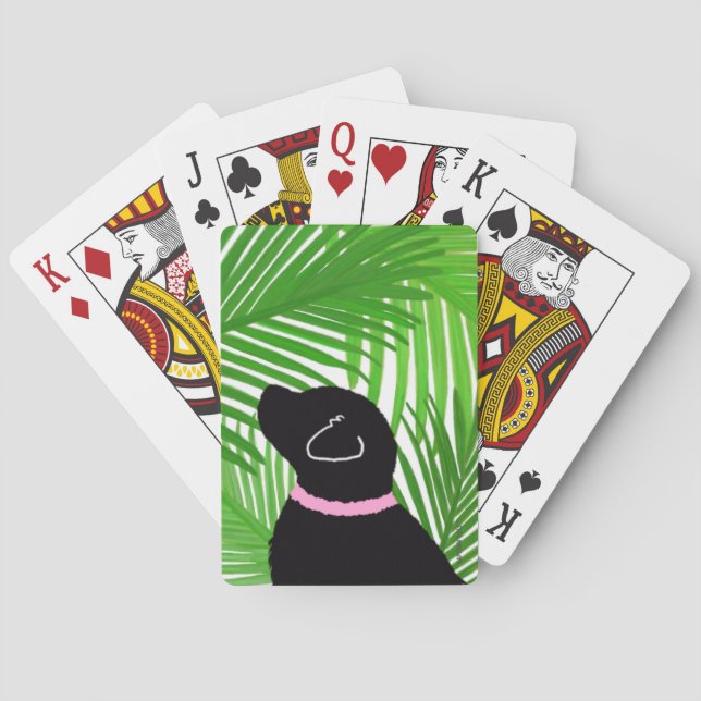 Green Palm Tree Island Black Dog Playing Cards (Back)
