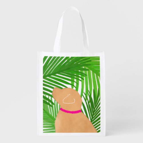 Green Palm Tree Island Yellow Dog Grocery Bag