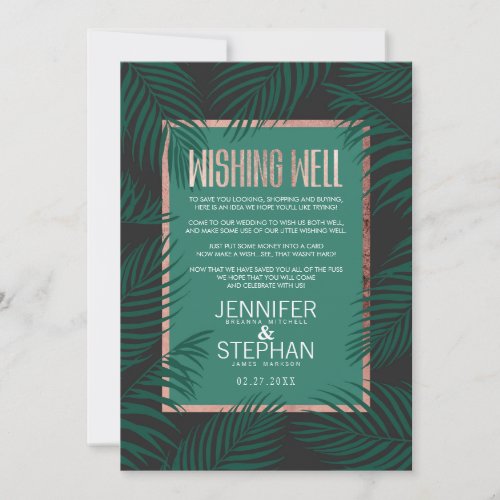 Green Palm Tree Leaf Black Rose Gold Wishing Well Invitation