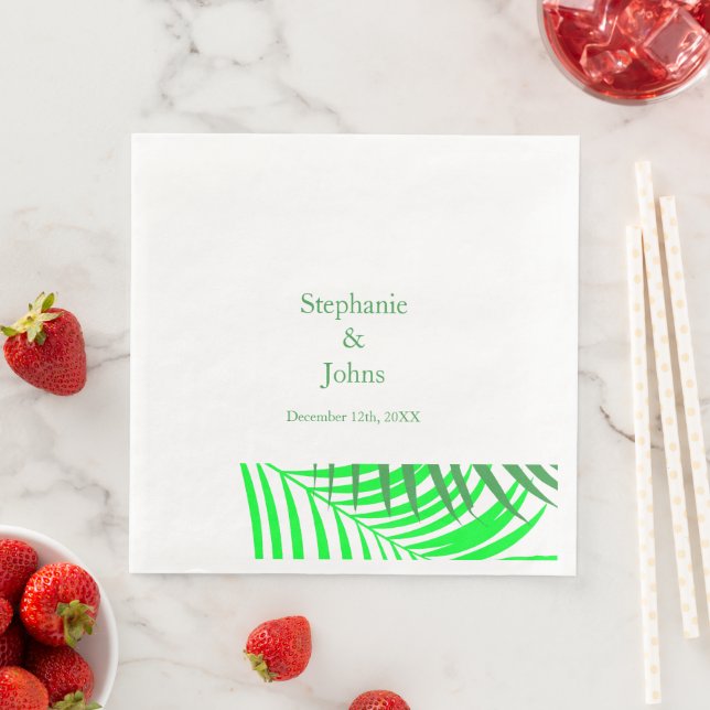 Green Palm Tree Leaf Leaves Elegant Wedding Paper Dinner Napkins (Insitu)