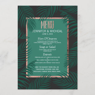 Green Palm Tree Leaves Black Rose Gold Wedding Menu