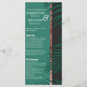 Green Palm Tree Leaves Black Rose Gold Wedding Program