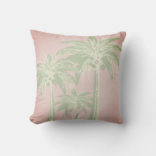 Green Palm Tree Leaves Garden Preppy Coastal Throw Pillow