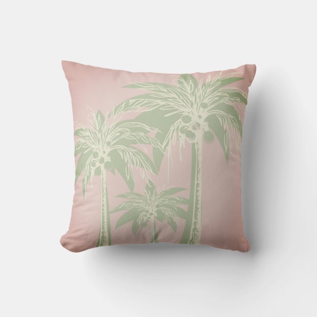 Green Palm Tree Leaves Garden Preppy Coastal  Throw Pillow (Front)