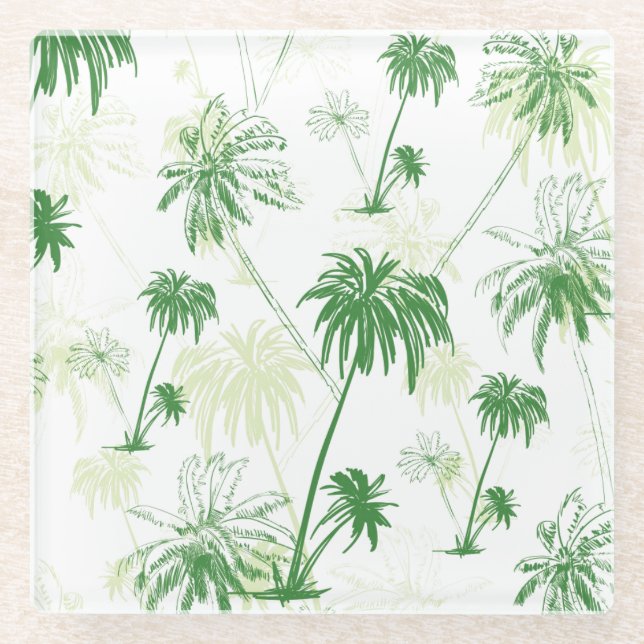 Green Palm Tree Pattern Glass Coaster (Front)