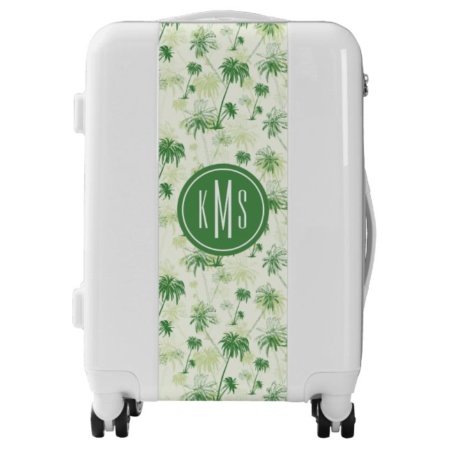 Green Palm Tree Pattern | Monogram Luggage (Front)