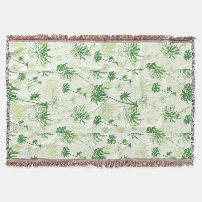 Green Palm Tree Pattern Throw Blanket (Front)