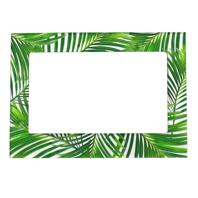 Green Palm Tree Pattern Vacation Photo Magnetic Frame (Front)