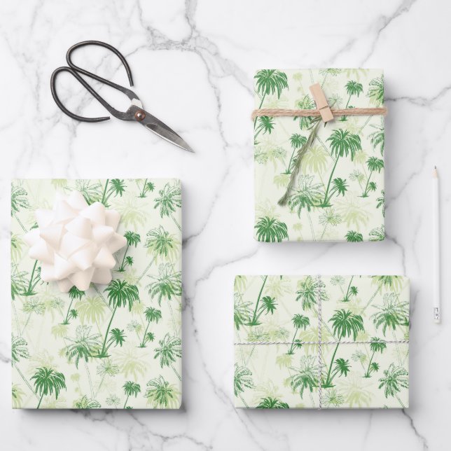 Green Palm Tree Pattern Wrapping Paper Sheets (Front)